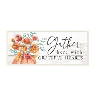 Stupell Gather Grateful Hearts Seasonal Harvest Rustic Phrase Wood Wall
