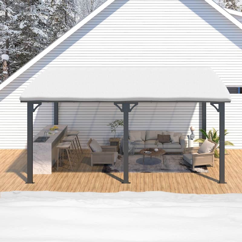 10X16Ft Outdoor Pergola Gazebo, Wall Mounted Lean to Awning Gazebo