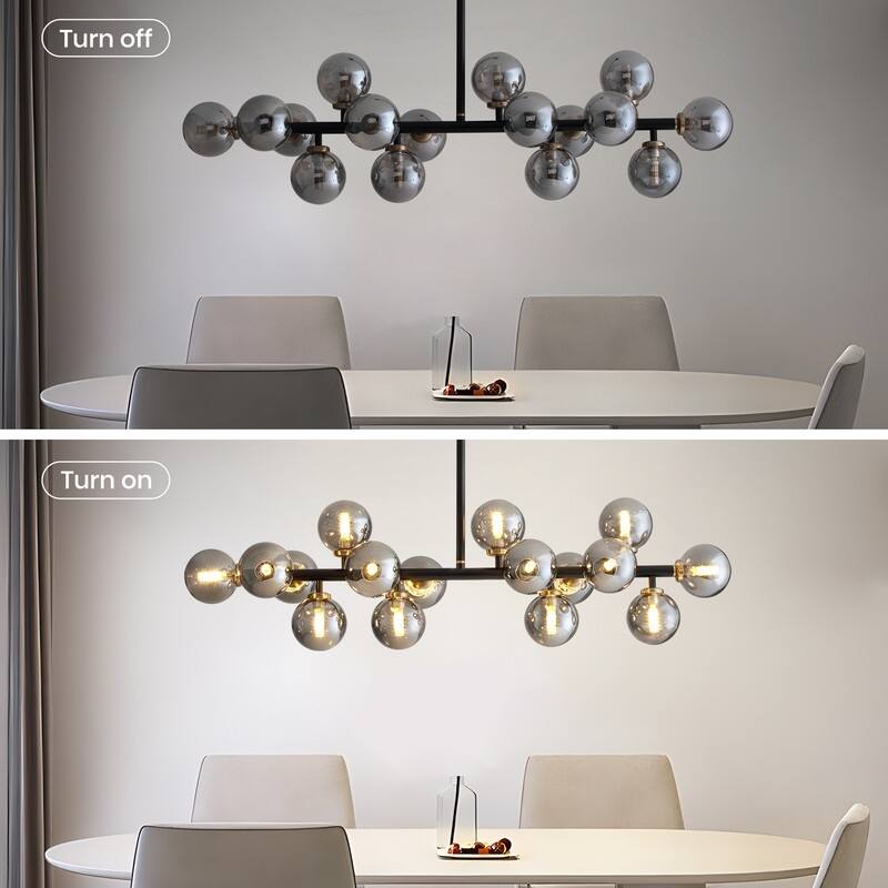 40 in. Linear Mid Century Modern Chandelier 16-Light Gold Brass Sputnik Pendant Light with Frosted Glass Globe for Dining Room