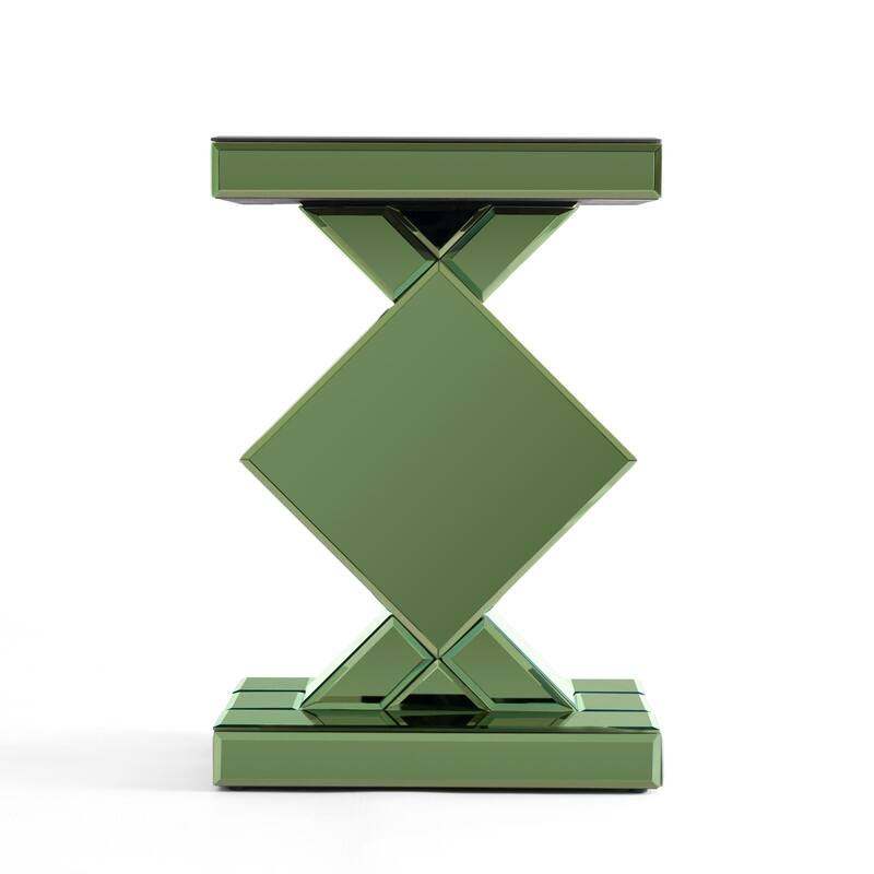 23" Tall Mirrored Glass Pedestal End Table With Crystal Inlay