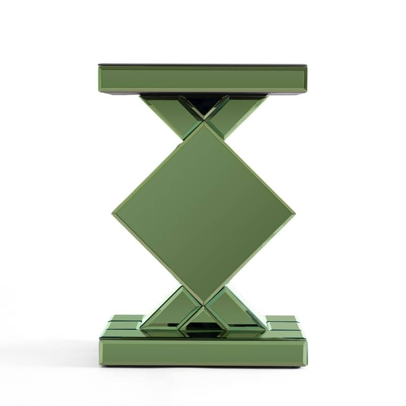 Modern Mirrored Glass Top End Table with Crushed Diamond