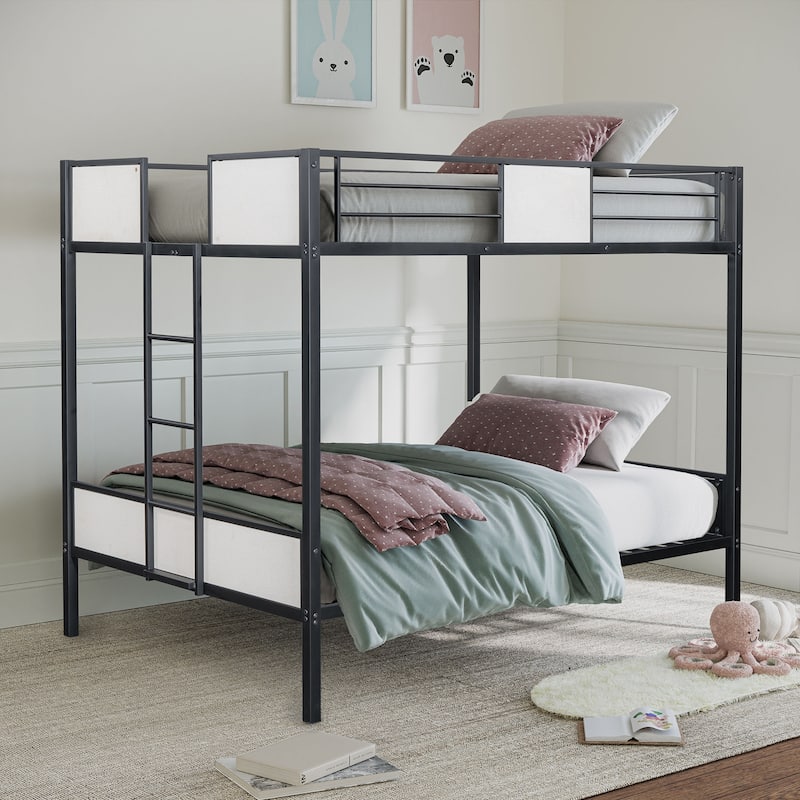Full Over Full Metal Bunk Bed with Black Finish and Attached Ladder - Black