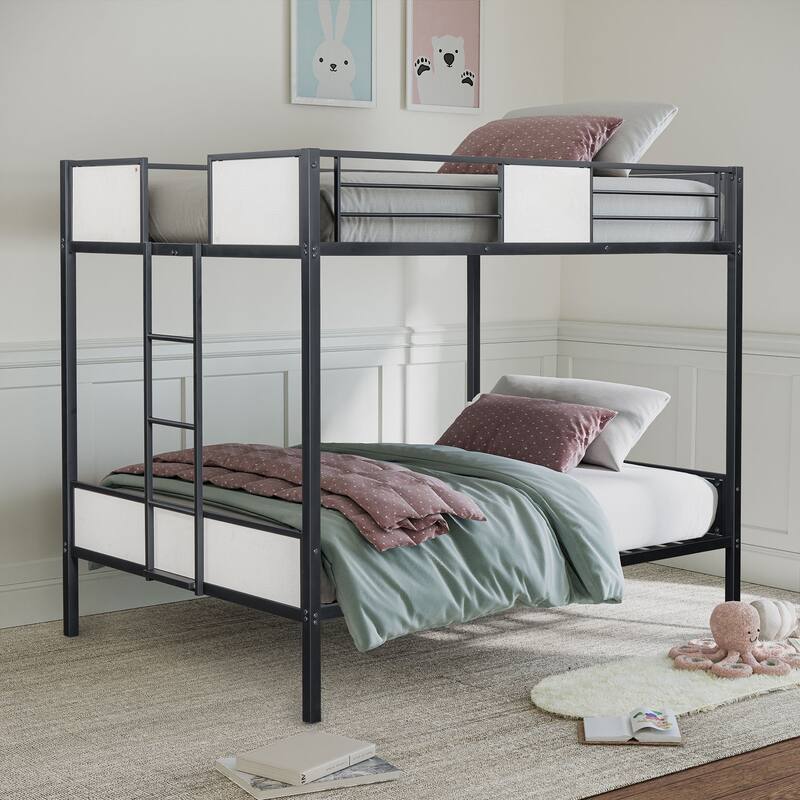 Twin Over Full Metal Bunk Bed Contemporary Style With Angled Ladder - Black