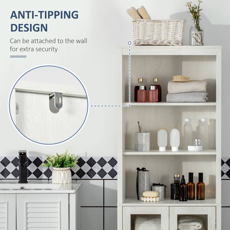 Tall Bathroom Cabinet, Linen Tower with Adjustable Shelves, 3 Tier Shelf & 2 Glass Door