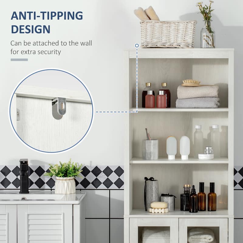 kleankin Tall Bathroom Storage Cabinet with 3 Tier Shelf, Glass Door Cupboard, Freestanding Linen Tower with Adjustable Shelves