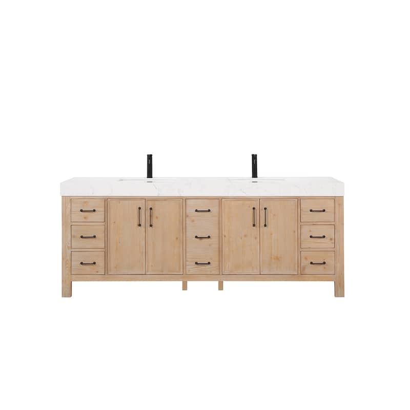 Miseno MV-NM-703884 León 84" Free Standing Double Basin Vanity Set - Fir Wood Brown / Lightning White - Wood Finish