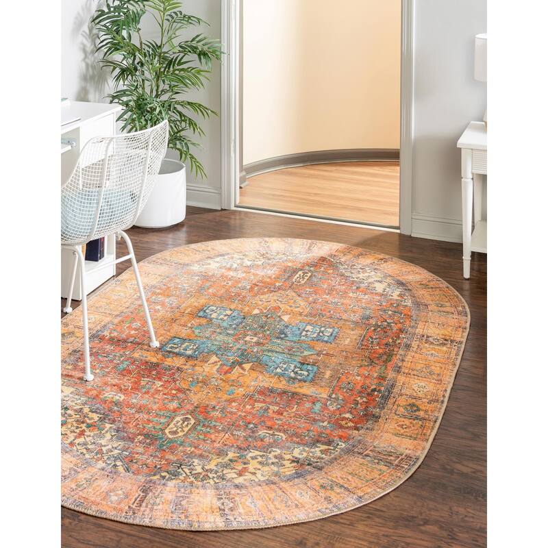 Transitional Rine Collection Area Rug - 4'1"x6'1" Oval - Rust Red