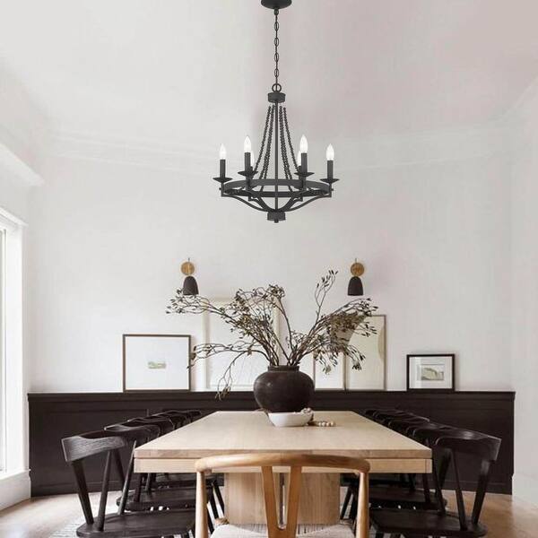 slide 2 of 13, Acroma 6 Light 20In Wood Beaded Chandelier-UL Certified - N/A Aged Zinc