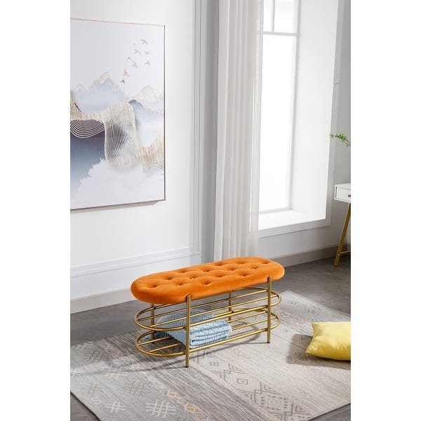 Modern Velvet Storage Bench Comfy Padded Seat Ottoman with Double