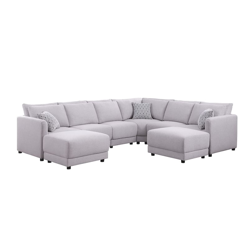 Reversible L-Shape Sectional Sofa with Ottoman in Light Gray