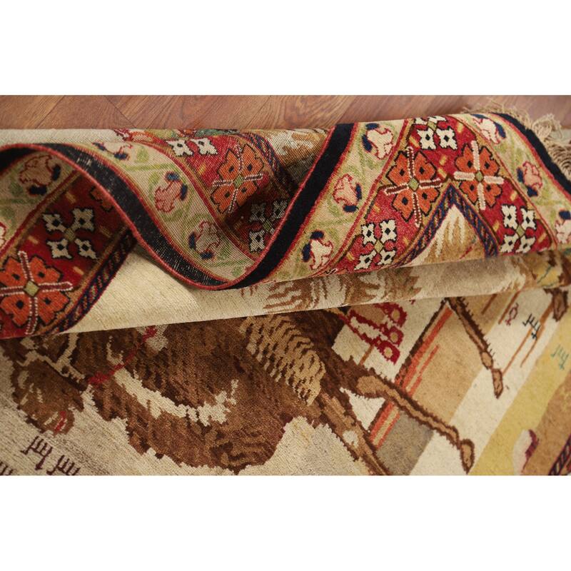 Vegetable Dye Karabagh Oriental Rug Hand-Knotted Wool Carpet - 4'2" x 5'11"