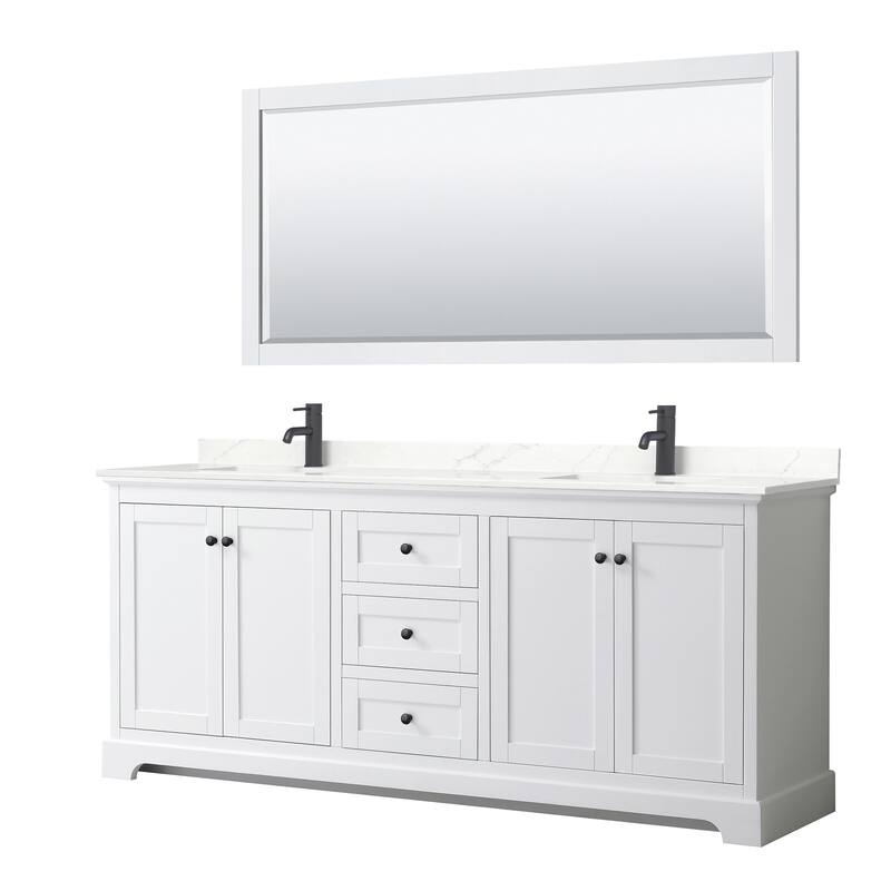 Wyndham Collection WCV232380D-QTZ-UNSM70 Avery 80" Free Standing - White / Giotto Quartz Top / Matte Black Hardware