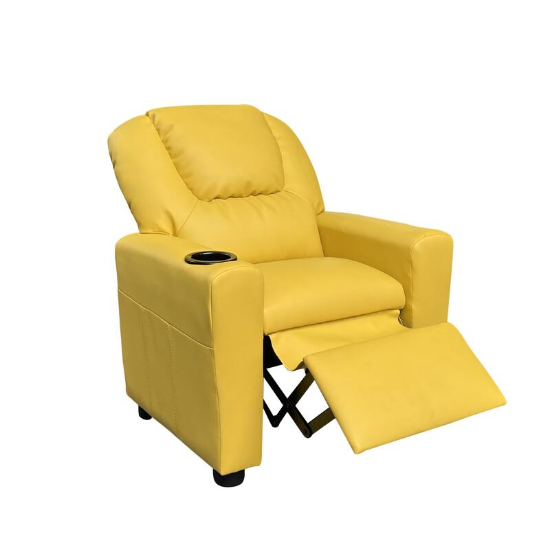 Marisa PU Leather Kids Recliner Chair with Cupholder in Yellow