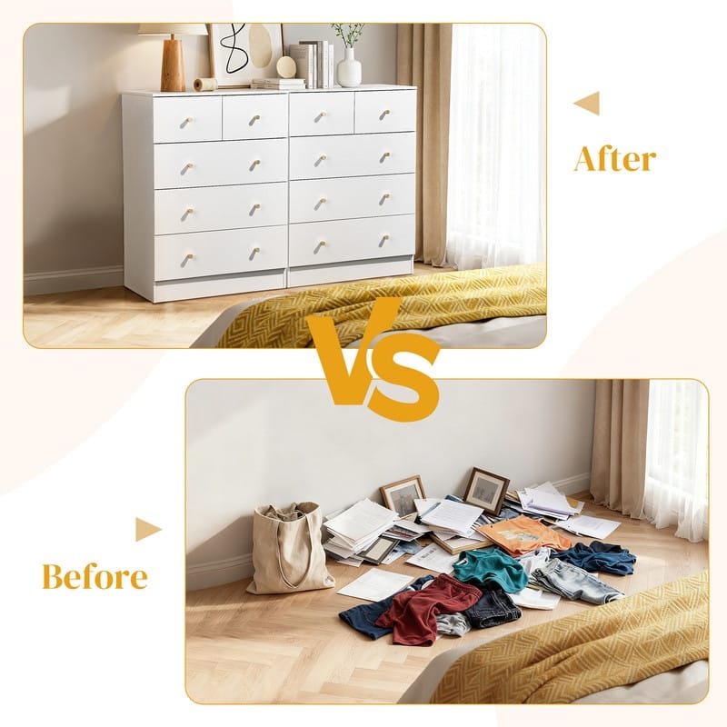 5-Drawer Dresser For Bedroom And Chest Of Drawers With Sturdy Construction Wood Storage Organizer For Closet