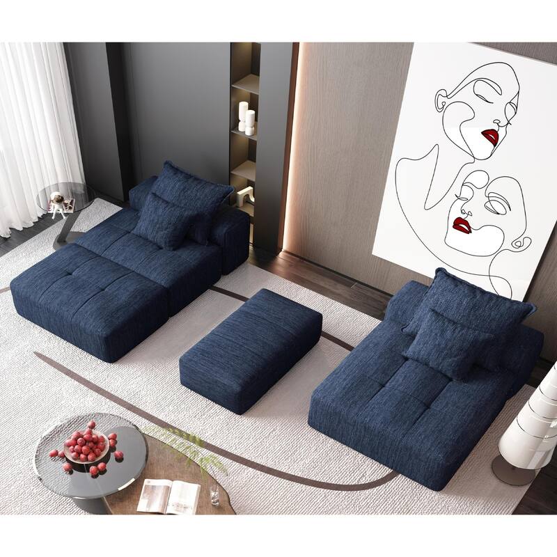Modern 4 PCS DIY Combination Modular Sofa with Ottoman, Seat, Chaise Lounge, Armrest