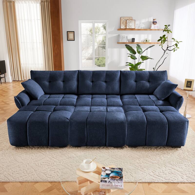 Modular 4-Seat Chenille Sofa Set with 2 Ottomans, High-Resilience Cushions and Solid Wood Frame