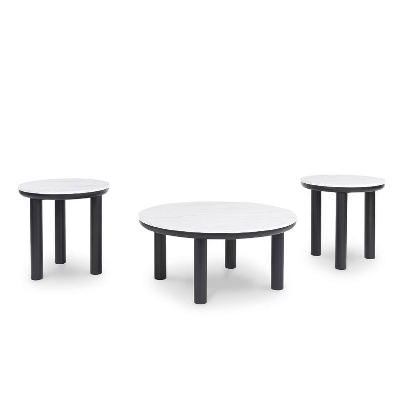 Signature Design by Ashley Xandrum Black/White Table (Set of 3) - 40"W x 40"D x 18"H