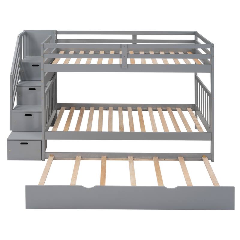 Twin Over Twin/Full Bunk Bed with Stairway Storage, Trundle, and Drawers