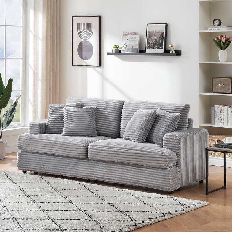 80" luxury corduroy three-seater sofa with 4 cushions