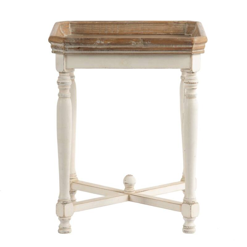 25" Brown and White Casual Style Distressed Finished Square Side Table
