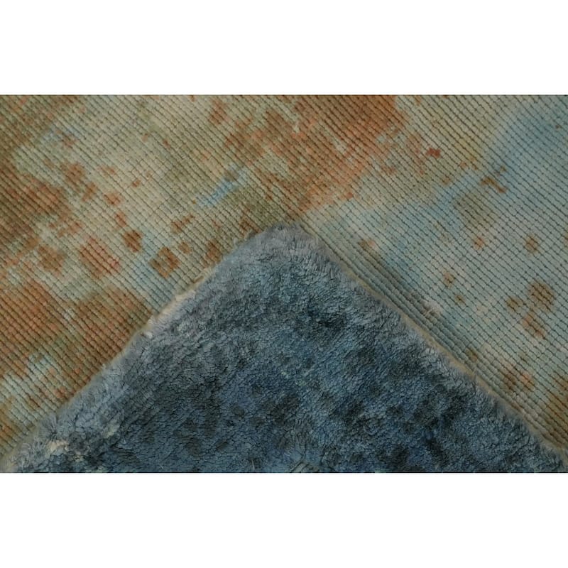 Hand Knotted Oriental Viscose Silk Carpet Modern Abstract Navy Blue & Blues Abstract Area Rug - 8' 1'' X 5' 7''