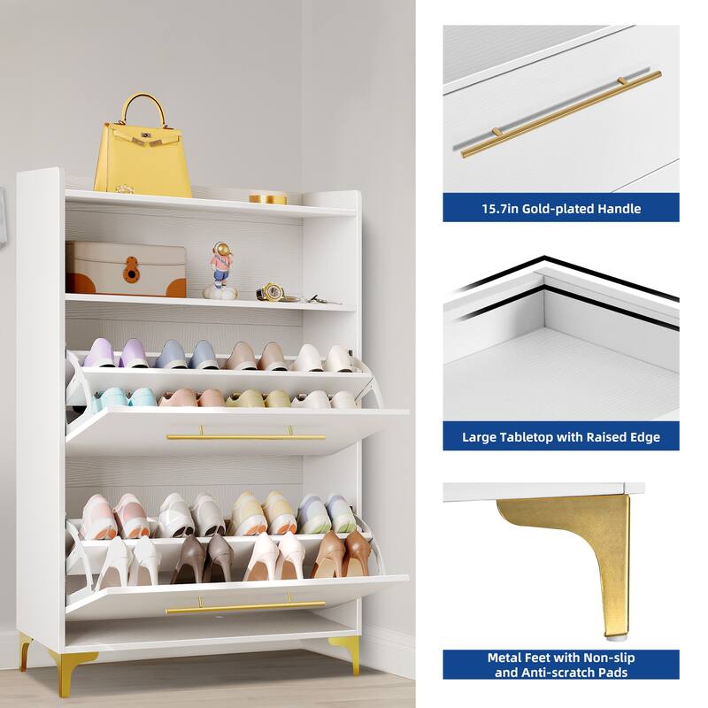 Moasis Shoe Storage Cabinet with 2 Flip Drawers Shoe Rack with Metal Legs