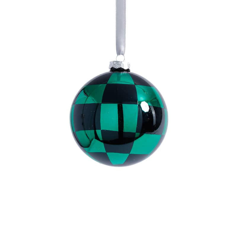 Checkered Glass Ball Christmas Ornaments, Set of 6, 4"
