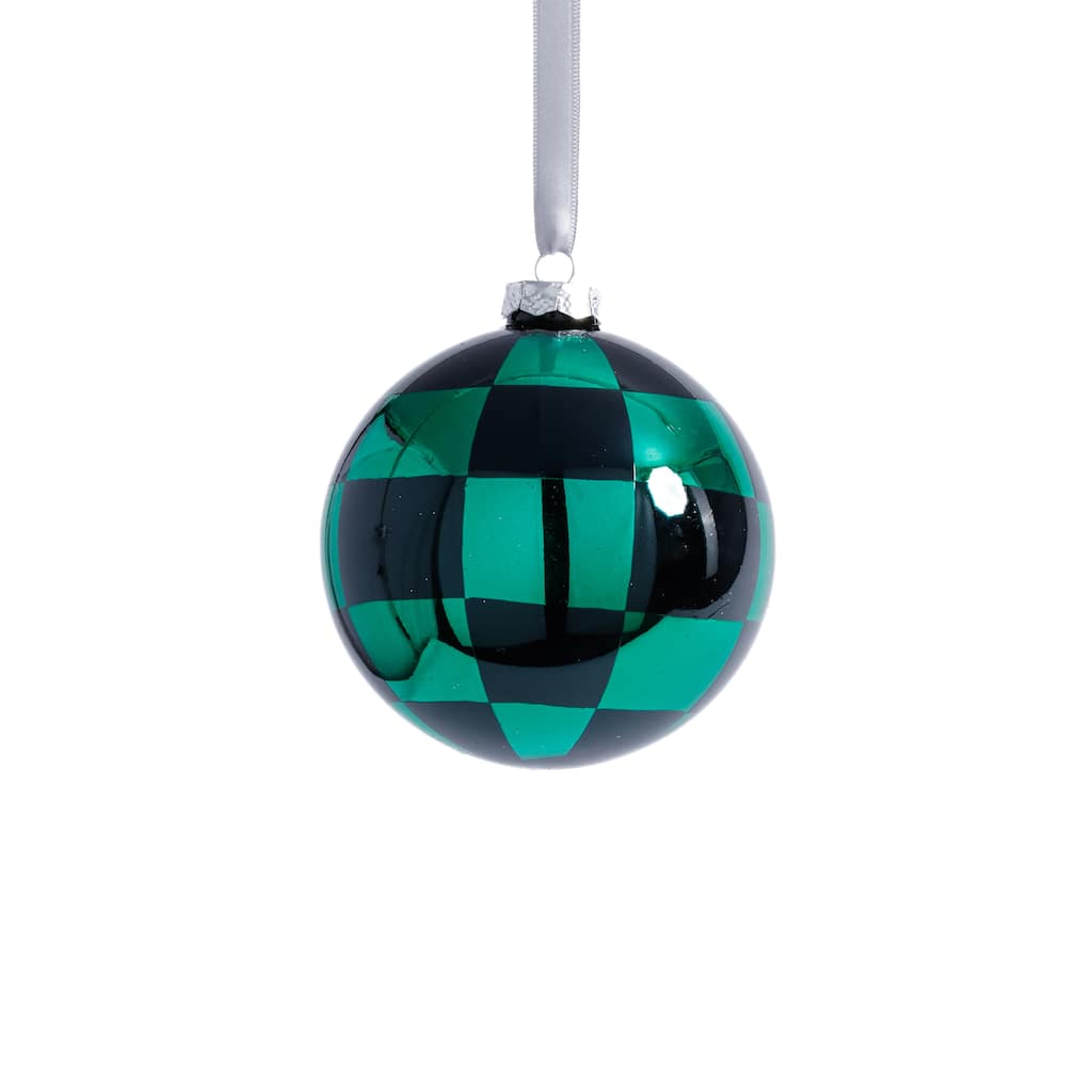 Checkered Glass Ball Christmas Ornaments, Set of 6, 4"