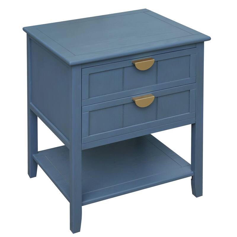 American Style 2 Drawer Side Table,Storage End Table with Open Shelf