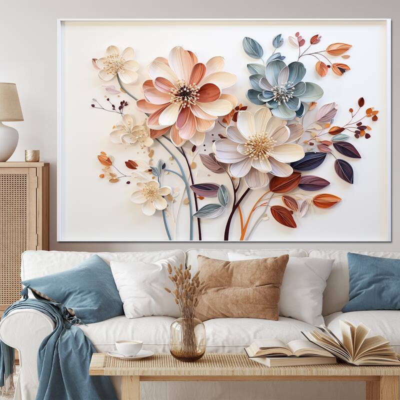 Designart "White Botanical Collage" Abstract Botanicals Wall Art Living Room