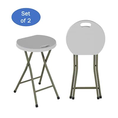 Hastings Home 18-Inch Round Portable Stool- Set of 2- Foldable, Carry Handle & 300lb Weight Capacity - 12" x 12" x 18"