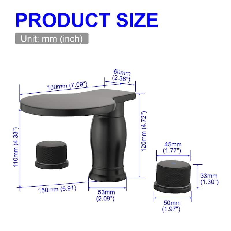 3 Holes 8 Inch Widespread Tub Faucet Waterfall Swivel Spout Bathtub Faucets with Two Handles Tub Fillers with CUPC Supply Hoses