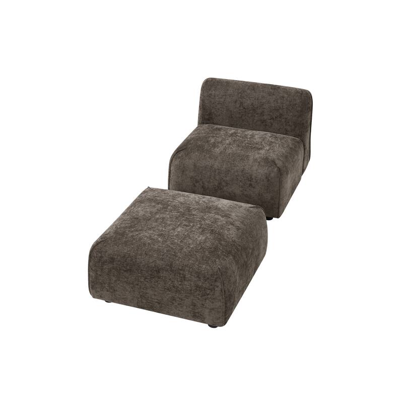 Christopher Knight Home - Marcella Modern 2-Piece Set Plush Upholstered Curved Padded Back Accent Chair and Footrest Ottoman