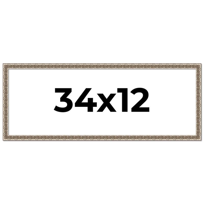 34x12 Frame Silver Versailles Ornate Solid Wood Picture Frame | 1 Inch