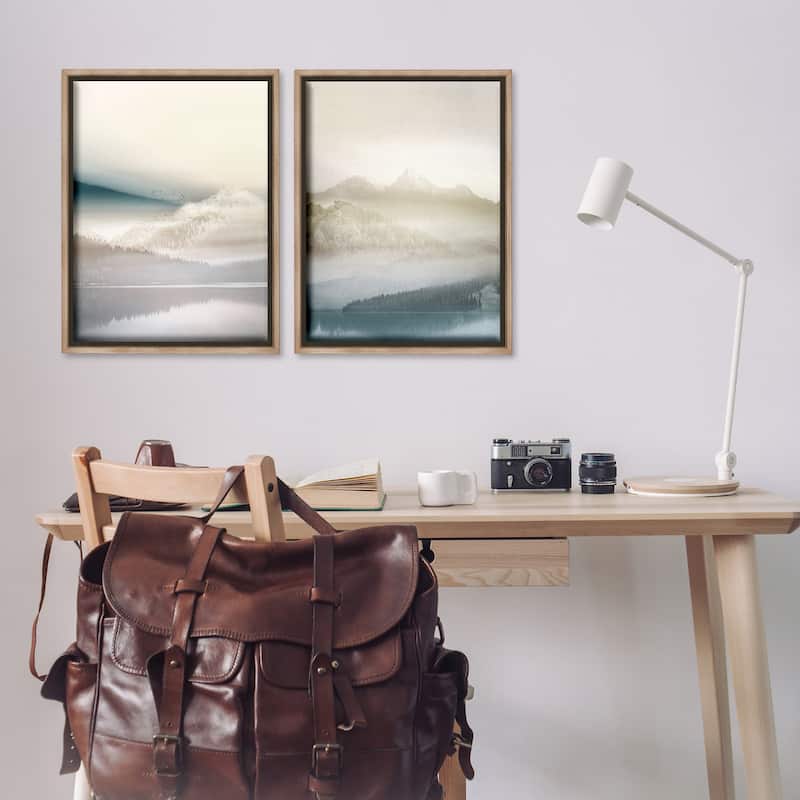 Stupell Mountain Peaks & Neutral Lake Framed Floater Canvas Wall Art Design By Gemma Bardot (Set of 2)