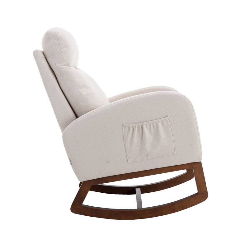 Modern 27" Upholstered Rocking Chair with Wood Legs and Side Pocket