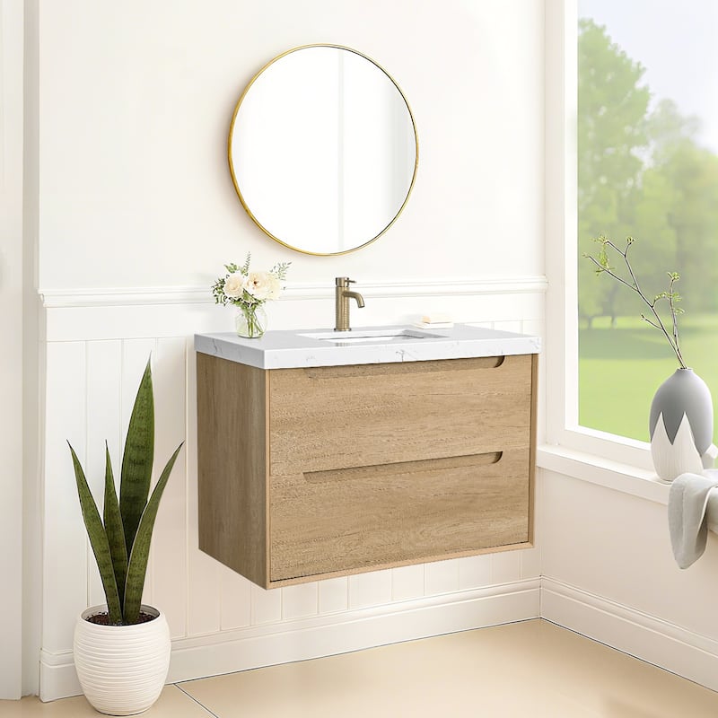 24"36"48"60"72"84" Floating Bathroom Vanity with Engineered Top Rectangulare Sink Solid Wood