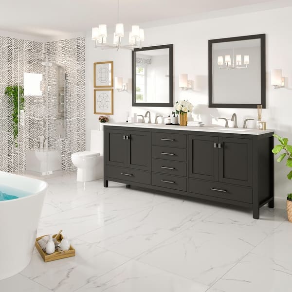 Aberdeen 78 in. W x 22 in. D x 34 in. H Double Bath Vanity in Gray with Carrara Marble Top with White Sinks