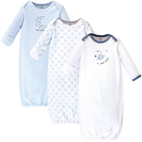 slide 1 of 1, Touched by Nature Baby Organic Cotton Long-Sleeve Gowns 3pk, Blue Constellation, 0-6 Months - Blue Constellation 0-6 Months - Blue Constellation