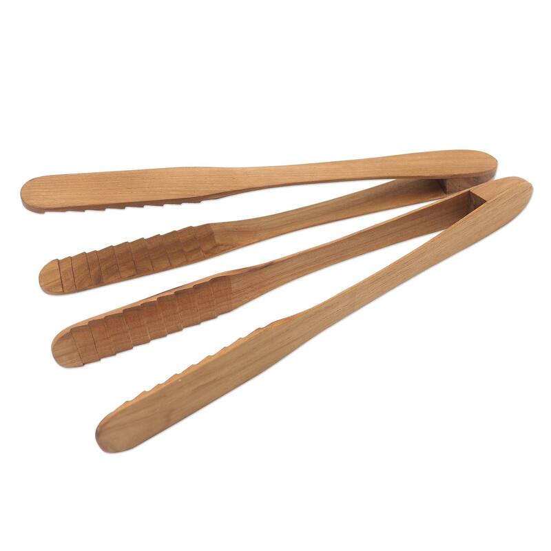 Novica Handmade Pick Me Up Teak Wood Tongs (Pair) - 1.2 D