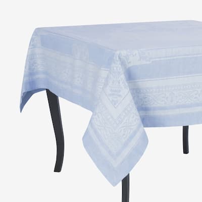 French Home Linen 71" x 100" Astra Tablecloth - Ivory and Light Blue