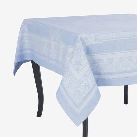 French Home Linen 71" x 71" Astra Tablecloth - Ivory and Light Blue