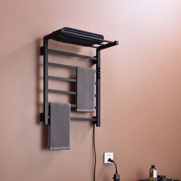 60W Wall Mounted Electric Heated Towel Drying Rack with 9 Bars Bed