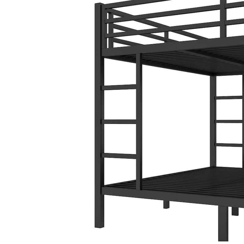 Queen over Queen or King over King Metal Bunk Bed with Side Ladder, Noise Reduced, No Box Spring Required