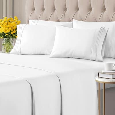 CGK Linens 6 Piece Solid Deep Pockets Microfiber, Easy-Fit Bed Sheet Set