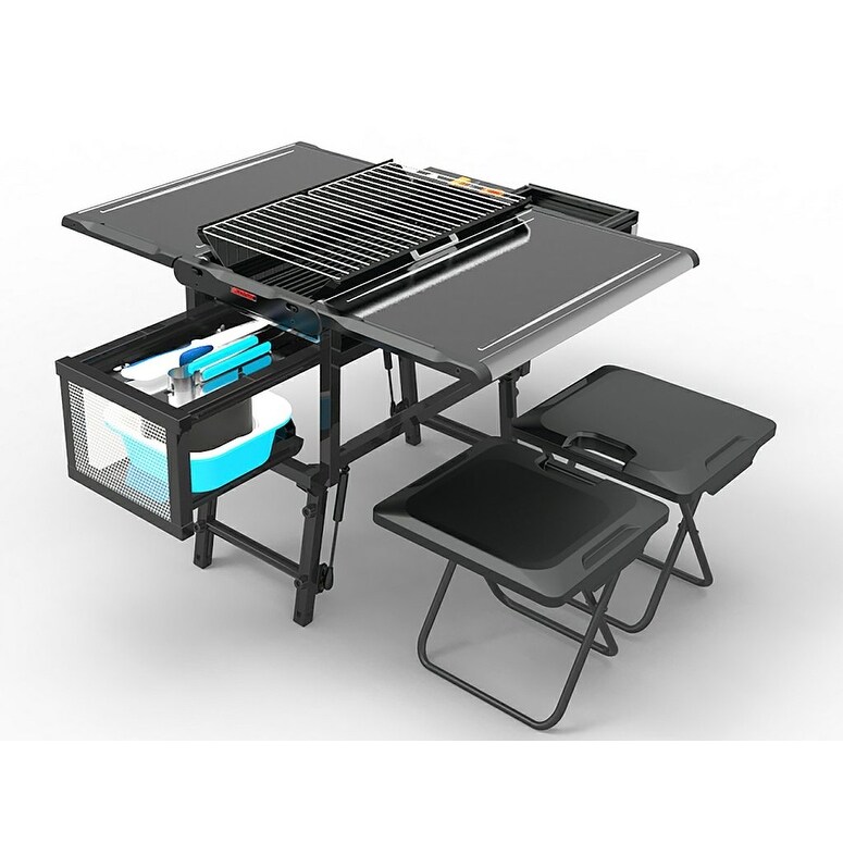 Camping Foldable Picnic Charcoal Gas Mobile cooking Kitchen BBQ Grill with Seats Camping Foldable Picnic Charcoal Gas Mobile cooking Kitchen BBQ Grill with Seats