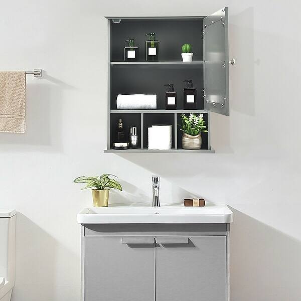 Shop Wall Mounted And Mirrored Bathroom Cabinet Gray Overstock 32362533