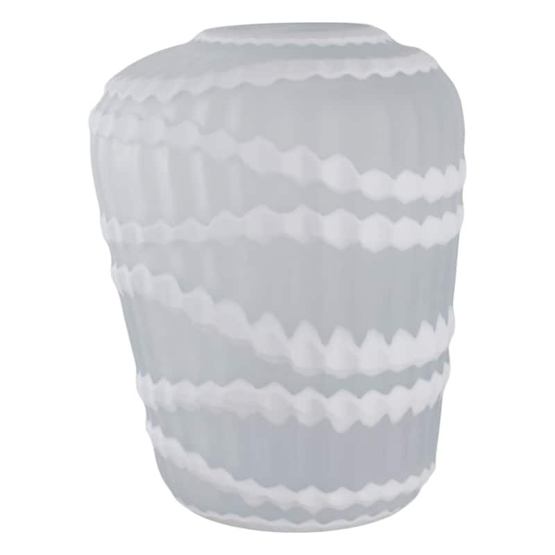 Glass Vase Carved Vertical Strips Pattern Finish Centerpiece Tabletop