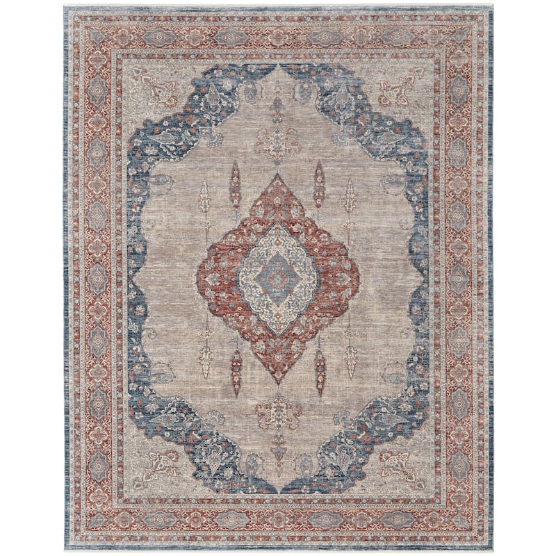 Grand Bazaar Gilford Machine Made Medallion Transitional Area Rug - 7'10" x 9'10" - Gray/Red/Blue