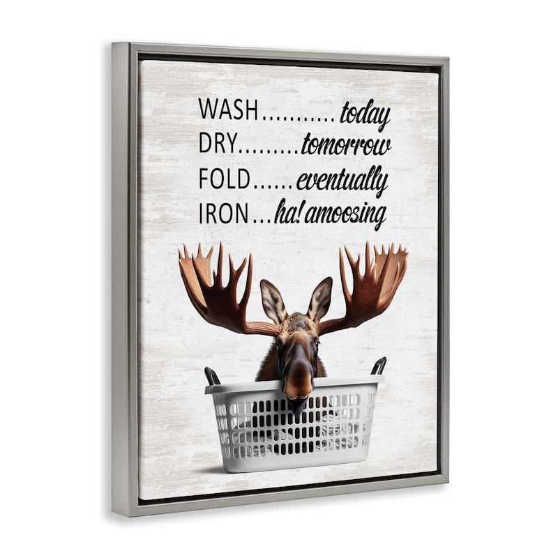 Stupell Sassy Moose & Laundry Framed Floater Canvas Wall Art Design By Lettered and Lined
